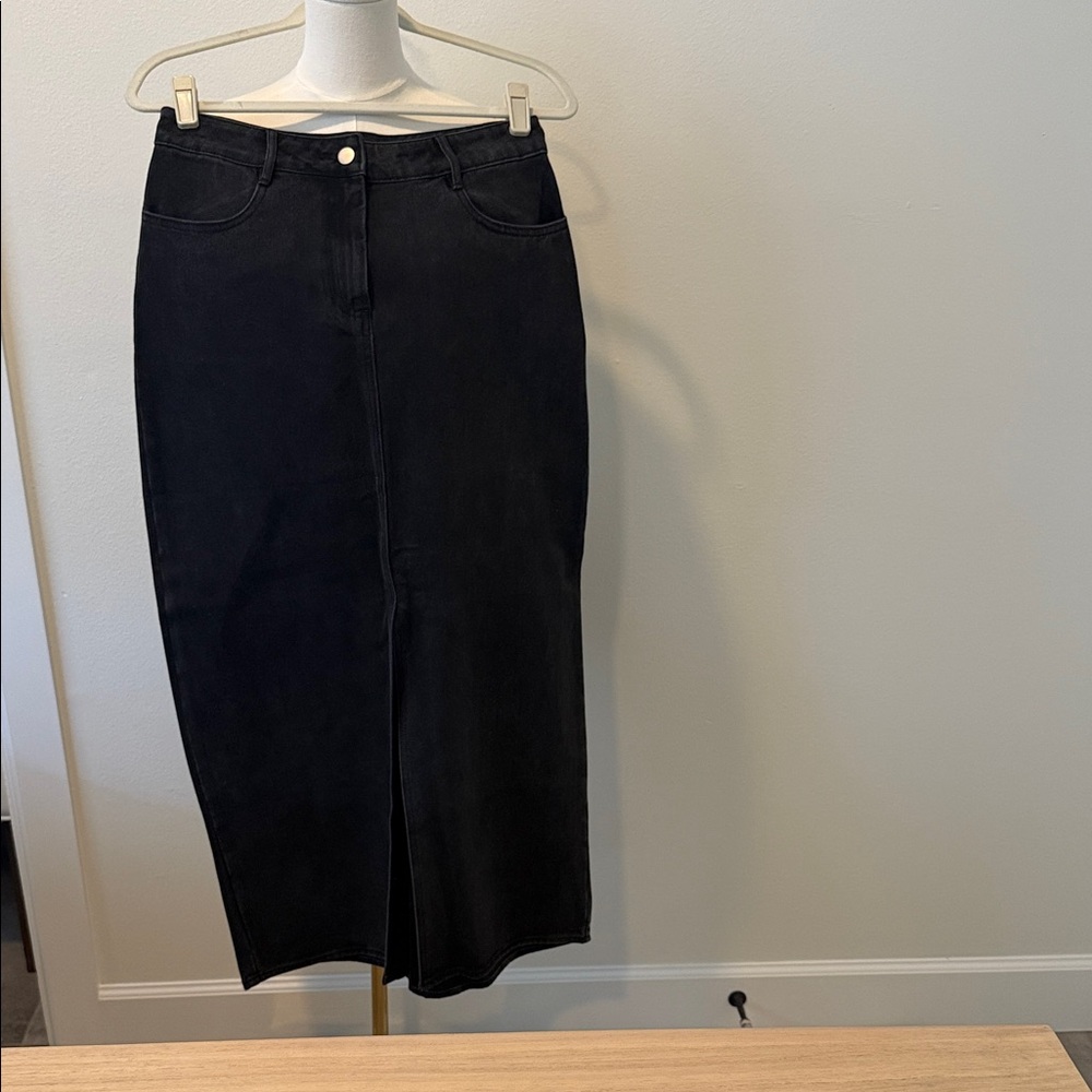 Karen Millen Denim Maxi Skirt – Dark Gray/Washed Black – US 6 – NWT)